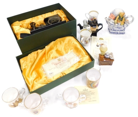 Various Ringtons Tea items, teapot infusion with sewing machine handle, 17cm high, various others, quantity of cups, Ringtons Teatime Teapots, various others, some boxed. (a quantity)