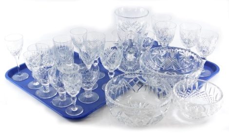 Various cut glass crystal, etc., lemonade jug, 24cm high, drinking glasses, bowls. (a quantity)