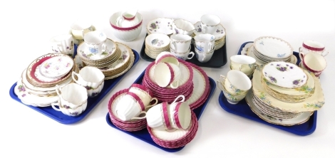 Various tea ware, Victorian and others, a Victoria Bone China pattern part tea service, Victorian pink ribbed service with gilt highlights, to include cups 6cm high, plates and side plates, various other tea services, etc. (a quantity)