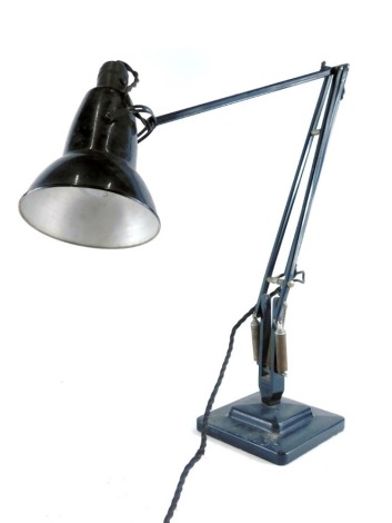 A vintage Anglepoise lamp, with black shade 20cm wide, and articulated stem on square base. WARNING! This lot contains untested or unsafe electrical items.  It is supplied for scrap or re-conditioning only. TRADE ONLY