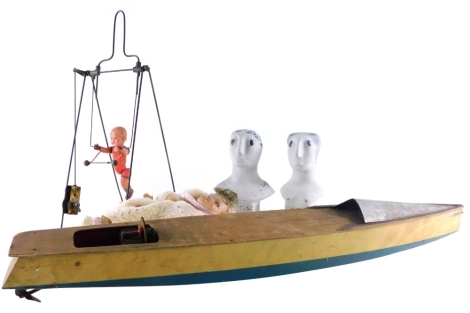 A mid 20thC doll, part motorised boat, etc. (a quantity)