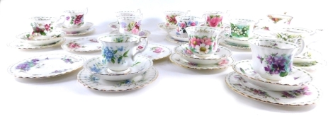 Various Royal Albert china, Flower of the Month series cups, February, 7cm high, Old Country Roses, etc. (a quantity)