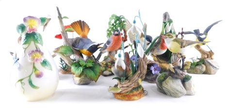 Various Boehm bone porcelain bird figures, to include bullfinch with mountain ash, 21cm high, various others and a Graff jug. (a quantity)