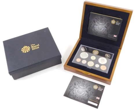 A Royal Mint 2008 Executive proof coin set, number 1498, with paperwork, box and outer packaging.