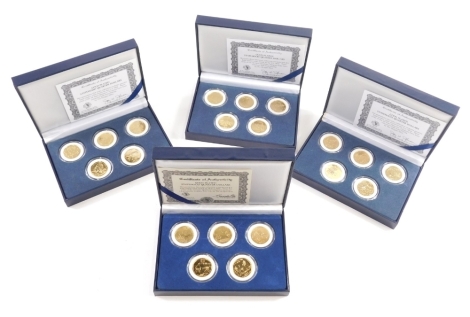 A five state quarter dollar special edition coin set, gold plated proof set with paperwork in outer case, and three others. (4)