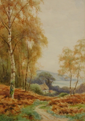 Sidney Gardner (fl.1870-1927). Path before cottage, trees and hills, and another path before hills, watercolour, signed, 35cm x 23cm - a pair.