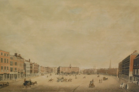 Bonnington (R.) and T. Cartwright. A PERSPECTIVE VIEW OF NOTTINGHAM MARKET PLACE hand coloured aquatint, framed and glazed, 65 x 49cm, Nottingham, 1813.