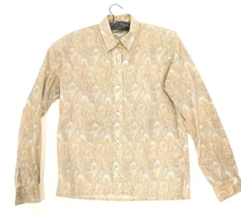 A vintage Liberty all cotton shirt, peacock feather design, size 36.