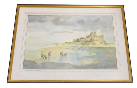 J. S. Houliston (20thC). Bait Diggers At Bamburgh, watercolour, 37cm x 54cm.