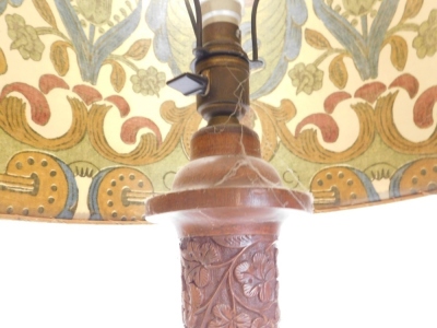 An Eastern carved hardwood standard lamp, with shade, 189cm high overall. - 2