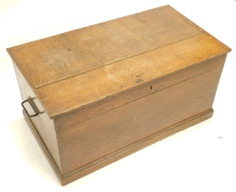 A Victorian oak blanket box, of plain form on a plinth, 85cm wide.