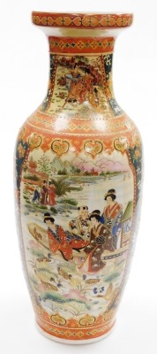 A late 20thC Oriental porcelain vase, decorated with figures wearing Japanese costume in a boat on a river within florally decorated borders, 59cm high.