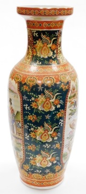 A late 20thC Oriental porcelain vase, decorated with figures wearing Japanese costume in a boat on a river within florally decorated borders, 59cm high. - 2