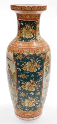 A late 20thC Oriental porcelain vase, decorated with figures wearing Japanese costume in a boat on a river within florally decorated borders, 59cm high. - 4