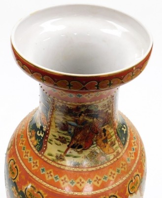 A late 20thC Oriental porcelain vase, decorated with figures wearing Japanese costume in a boat on a river within florally decorated borders, 59cm high. - 5