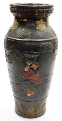 A Japanese Meiji period earthenware vase from the Tokoname kilns, relief decorated with sages and other figures beside trees, 48cm high. - 2