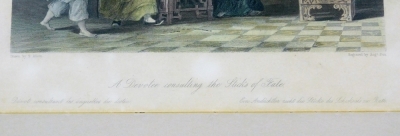 After T Allom. Nine coloured engravings of Chinese scenes, landscapes, coastal and river scenes, together with a devotee consulting the sticks of fate, framed and glazed, each approximately 18cm x 23cm. (9) - 9