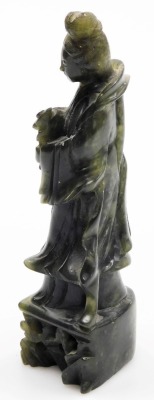 A Japanese green hard stone carving of Guan Yin, the Goddess of Mercy, 21cm high. - 2