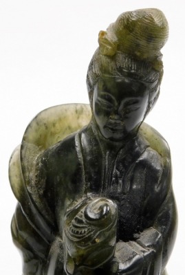 A Japanese green hard stone carving of Guan Yin, the Goddess of Mercy, 21cm high. - 5