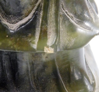 A Japanese green hard stone carving of Guan Yin, the Goddess of Mercy, 21cm high. - 7