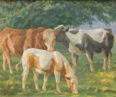 Hans Wedel (1885-1953). A study of cattle grazing in a summer landscape, signed, 50cm x 60cm.