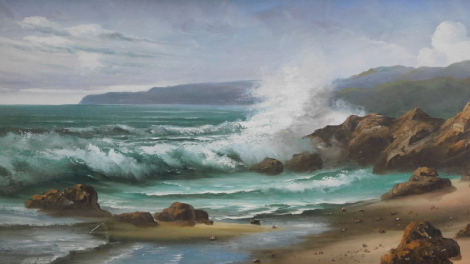 Albert (20thC). Seascape, stormy seas, oil on board, signed, 59cm x 122cm.