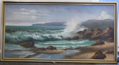 Albert (20thC). Seascape, stormy seas, oil on board, signed, 59cm x 122cm. - 2