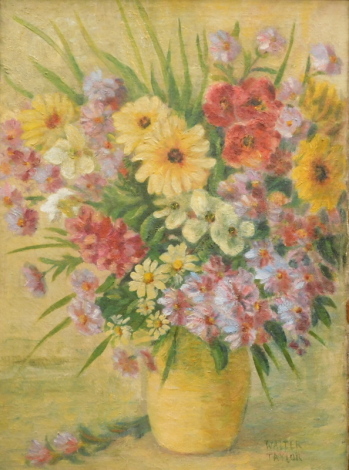 Walter Taylor (1860-1943). Still life, vase of summer flowers, oil on canvas, signed, 51cm x 36cm. Walter Sickert wrote the preface to one of Taylor's exhibitions in 1932, he held his first solo exhibition at Grafton Galleries in 1914 and had a studio at