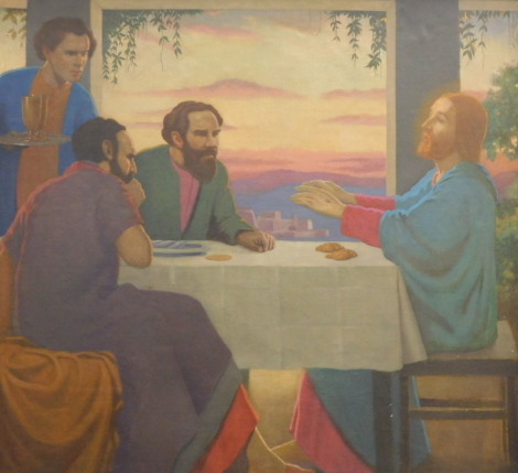 20thC Symbolist School. Christ and Disciples, oil on panel, unsigned, 83cm x 95cm.