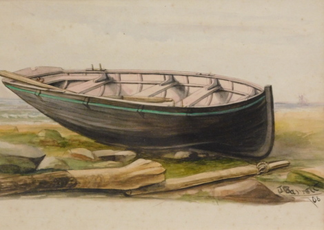 John Barrett (fl.1906). Moored rowing boat, watercolour, signed and dated (19)06, 16cm x 22cm.