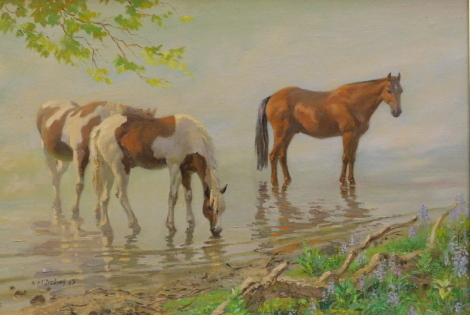 William Mitchell Ireland (20thC). Horses at waters edge, oil on canvas, signed and dated (19)89, 40cm x 60cm.