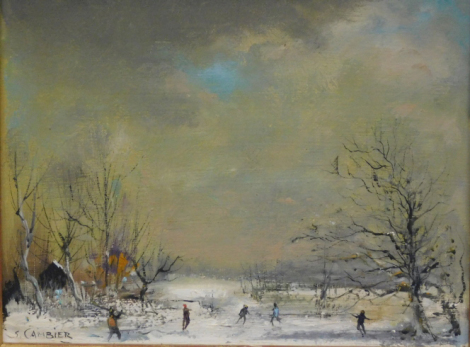 Guy Cambier (1923-2008). Winter scene with skaters, oil on board, signed, 20cm x 25.5cm.