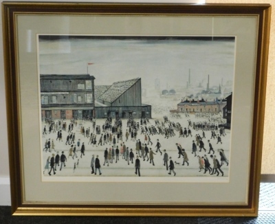 Laurence Stephen Lowry (1887-1976). Going To The Match, artist signed print, watermarked AEK, 52cm x 68cm. - 2