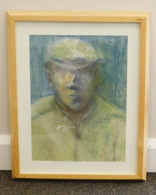 John Thompson (1924-2011). Man wearing flat cap, signed, dated 2002 verso, mixed media, signed and marked verso AP 40cm x 30cm. . - 2