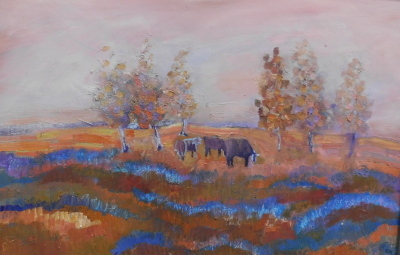 Karen Wallbank (20thC). Cattle in a landscape, oil on canvas, initialled, 48cm x 74cm.