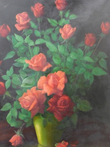 Early 20thC Continental School. Roses still life, oil on canvas, signed, 80cm x 64cm.