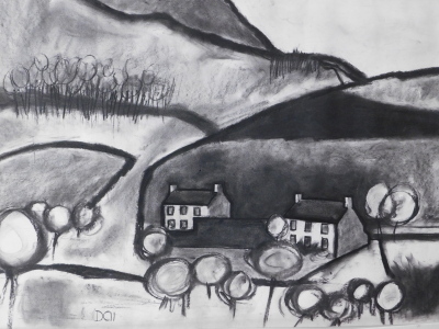 Dom Carpenter (20thC). Barrow near Bassenthwaite, charcoal, signed, 57cm x 82cm. (frame AF)