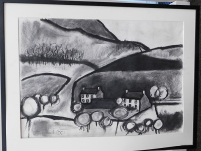 Dom Carpenter (20thC). Barrow near Bassenthwaite, charcoal, signed, 57cm x 82cm. (frame AF) - 5