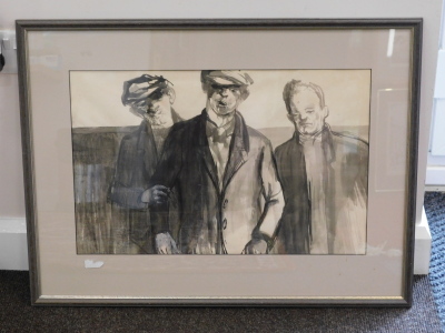 Colin Allen (1926-1987). Three miners, ink and wash, 32cm x 45cm. - 2