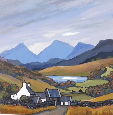 David Barnes (b.1943). Snowdonian Farm, oil on board, signed, titled verso, 50cm x 50cm.