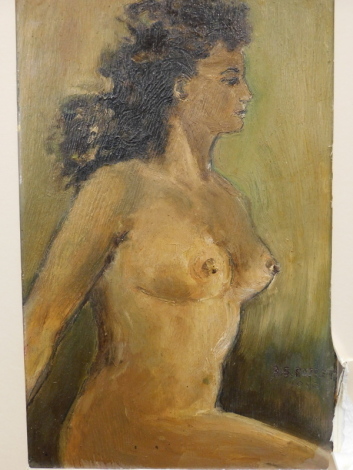 A.B. Rosset (20thC). Nude female, oil on board, signed and dated 1950, 37cm x 23cm.