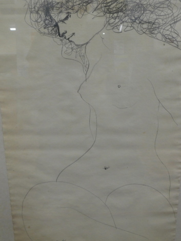 20thC School. Nude female, mixed media, indistinctly signed, 61cm x 40cm.