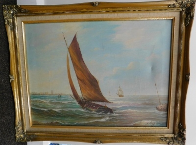 E. Higginson (20thC). Boats on stormy seas, oil on canvas, signed, 45cm x 60cm. - 2