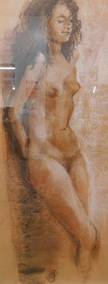 B. Jukov (20thC). Semi-clad female, three quarter profile, watercolour, signed and dated 2008, 47cm x 36cm, various other nude studies, oil on canvas, etc. (a quantity)