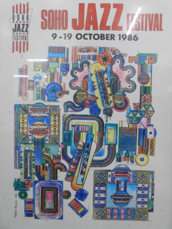 After Kahler. Soho Jazz Festival 28th September - 8th October 1989, poster, print, 49cm x 33cm and another 19th October 1986, a poster for the Soho Jazz Festival, 27th September to 7th October 1990 (3).