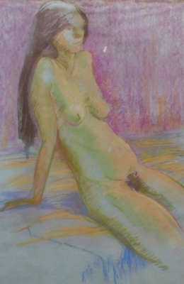 20thC School. Reclining nude female, chalk, unsigned, 67cm x 56cm. - 3