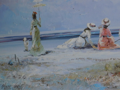 Marie Charlot (20thC School). Ladies on a beach, oil on canvas, signed, 61cm x 89cm.