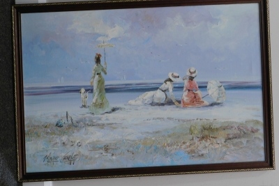 Marie Charlot (20thC School). Ladies on a beach, oil on canvas, signed, 61cm x 89cm. - 2