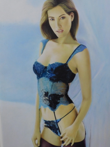 Jack Irelang (20thC). Standing female in lingerie, oil on canvas, signed, 94cm x 65cm.