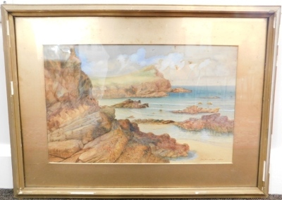 Wallace Bennetto (20thC). An English seascape, cliffs on a summer day, watercolour, signed and dated, 28cm x 46cm and another similar - pair. - 2